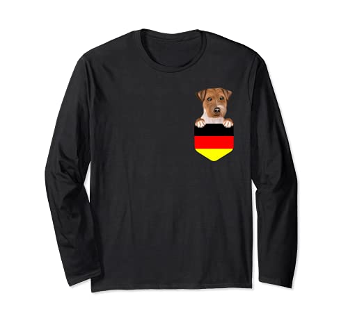 Germany Flag Russell Terrier Dog In Pocket Long Sleeve T-Shirt, Black