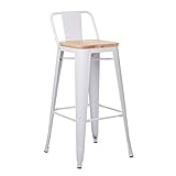 Material: Madera - Acero SKLUM Taburete Alto con Respaldo LIX Madera Blanco Comedor Cocina Bar Acero y Madera