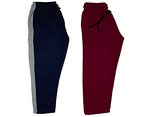 Image of IndiWeaves Kids - Unisex Girls and Boys Fleece Warm Lowers Track Pants for Winters (3612307; Maroon; Navy Blue; 8-9 Years) Pack of 2