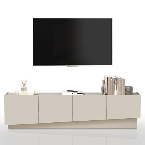 WHOUS Mobile Porta TV VELA per Soggiorno con 4 Ante e 2 Vani Interni, Mobile Tv per Salotto in Legno, 180x35x45,4 cm, Cashmere