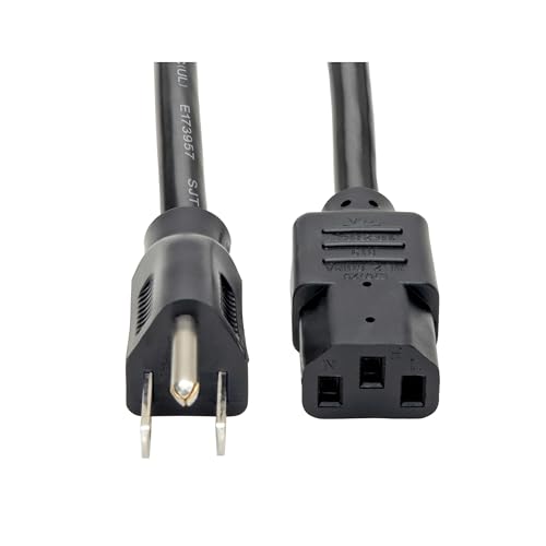 Image of Eaton Tripp Lite Series 15 Amp Standard 12ft Computer Power Cord for PC, Monitor, Laptop & More | UL Listed, Heavy Duty 14 AWG, 5-15P to IEC C13, Replacement 3 Prong AC Power Cable (P007-012)