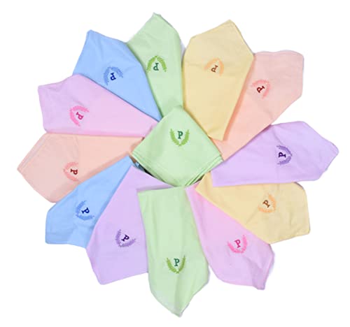 Image of ANTONIA Personalized Cotton Women's Handkerchiefs with Embroidered Initials, Assorted Colours (33 cm x 33 cm)
