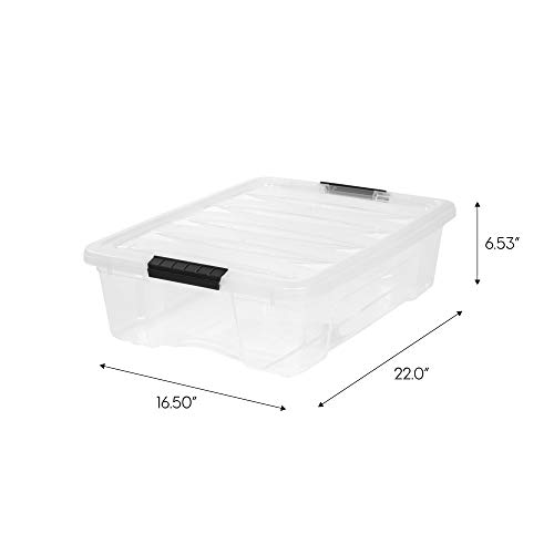 Image of IRIS USA 27 Qt Stackable Plastic Storage Bins with Lids, 2 Pack - BPA-Free, Made in USA - Discreet Organizing Solution, Latches, Durable Nestable Containers, Secure Pull Handle - Clear
