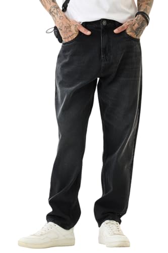 Image of SNITCH Men Jeans | Baggy Fit Relaxed Style | 100% Cotton Woven Fabric | Full Length Straight Leg Design | Durable & Comfortable Casual Wear