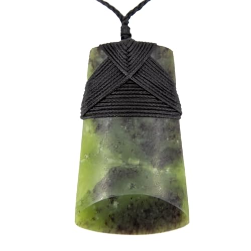 100% New Zealand Jade Necklace for Men and Women, Hand Carved Maori Necklace Jade Pendant for Men With Black Adjustable Cord, Pounamu Green Stone, Toki Nephrite Jade Large 2.8in (70mm)