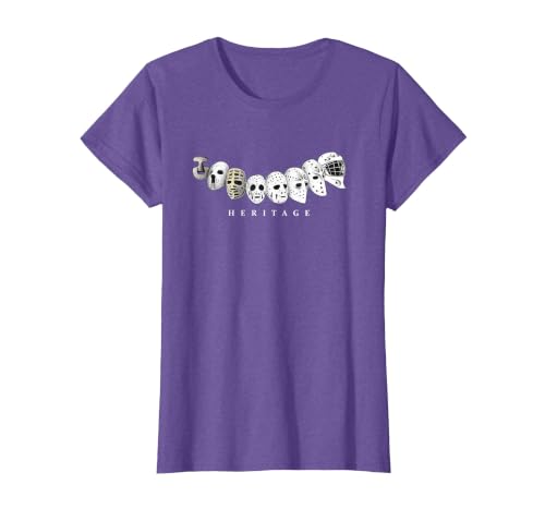 Ice Hockey Goalie Evolution Vintage to Modern Masks T-Shirt, Women, Purple Heather, X-Small