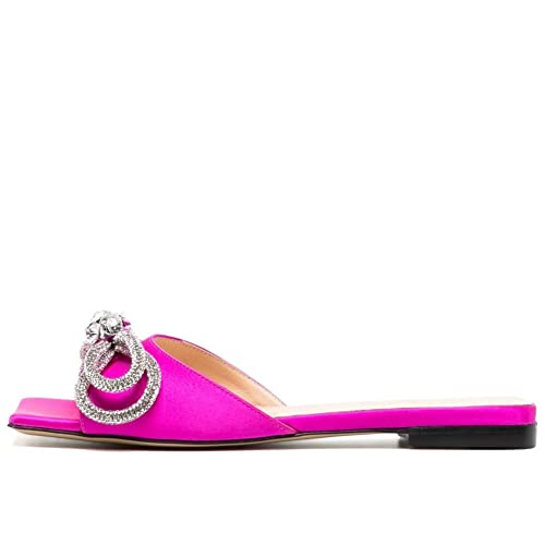 Divanne Slide Sandals for Women, Rhinestone Sandal Flats Bow Slippers Comfort Dressy Flat Slides2