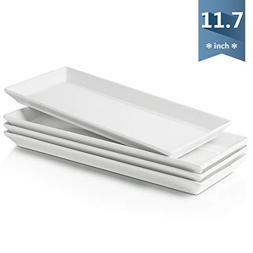 Sweese 701.101 White Rectangular Platters, Porcelain Serving Plates for Parties - 11.7 Inch