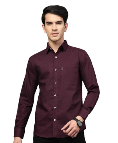 Image of Majestic Man Solid Cotton Casual Shirt - Slim Fit, Full Sleeves, Premium Button Closure