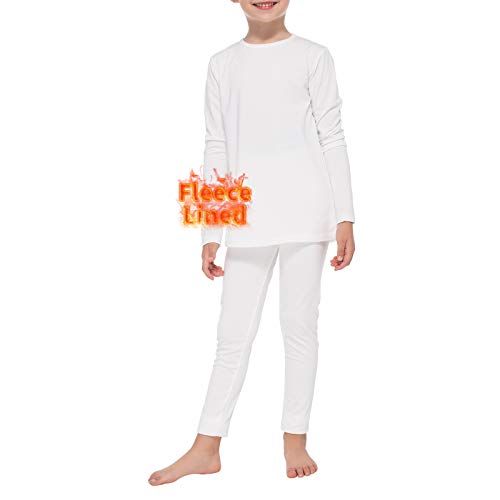 Kuetas Girls Thermal Underwear Set Kids Youth Long Johns Fleece Lined Base Layer Ultra Soft Undershirt Top Bottoms White XS
