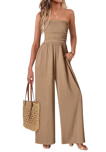 MASCOMODA One Piece Jumpsuits for Women Strapless Smocked Casual Rompers