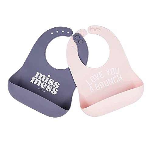 Image of Bella Tunno Wonder Bib 2pk – Waterproof Silicone Bibs for Boys & Girls, Non-toxic & BPA Free Silicone Baby Bibs & Toddler Bibs with Adjustable Neck, Easy to Clean (Miss Mess & Love You a Brunch)