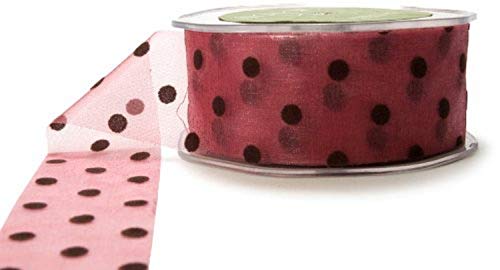 May Arts 1-1/2-Inch Wide Ribbon, Rose with Brown Velvet Dots