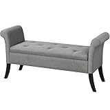 Yaheetech Storage Bench for Entryway Linen Window Bench with Rolled Arms for Bedroom Entryway Window Seat, Light Gray