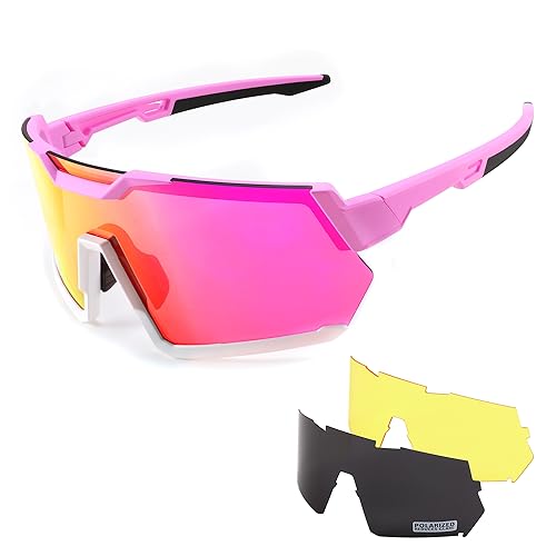 FEISEDY Men Women Cycling Sunglasses, with 3 Interchangeable Lenses, TR90 Sports Glasses Baseball for Youth Teens B4138