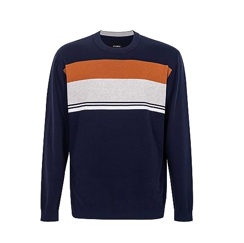 Krumba Mens Knitted Oversized Sweater: Crewneck Long Sleeve Striped Pullover