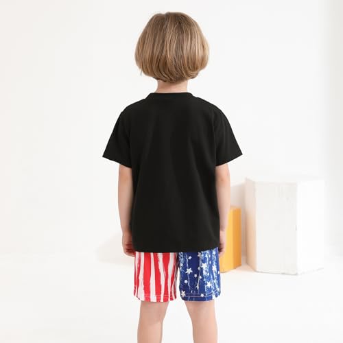 4th of July Toddler Boy Outfit Short Sleeve American Flag T-Shirt Tops + Shorts 2Pcs Independance Day Summer Outfit for Boys 12-18 Months Black — view 4