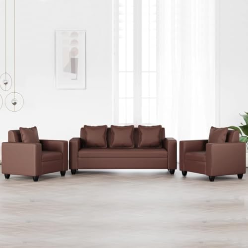 Image of FURNY Lexia 5 Seater 3+1+1 Fabric Sofa Set (Brown)