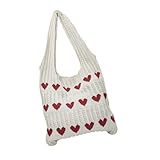 Yardwe Herz Tote Bag Damen Handtasche Gewebte Handtasche Tragbar Schultertasche Minimalistisch Apricot Stilvoll Alltag