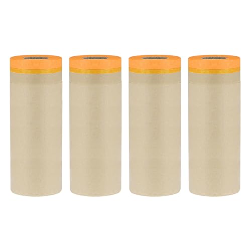 Image of uxcell 4pcs Pre-Taped Masking Paper 18 Inch x 49 Feet Brown Paper High-Tack Tape Painters Film for Painting Automotive Floor Protection and Covering, Orange