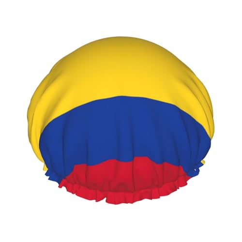 Gorro de ducha de doble capa con estampado de bandera de Colombia, reutilizable, ligero, suave y ajustable para mujeres y hombres