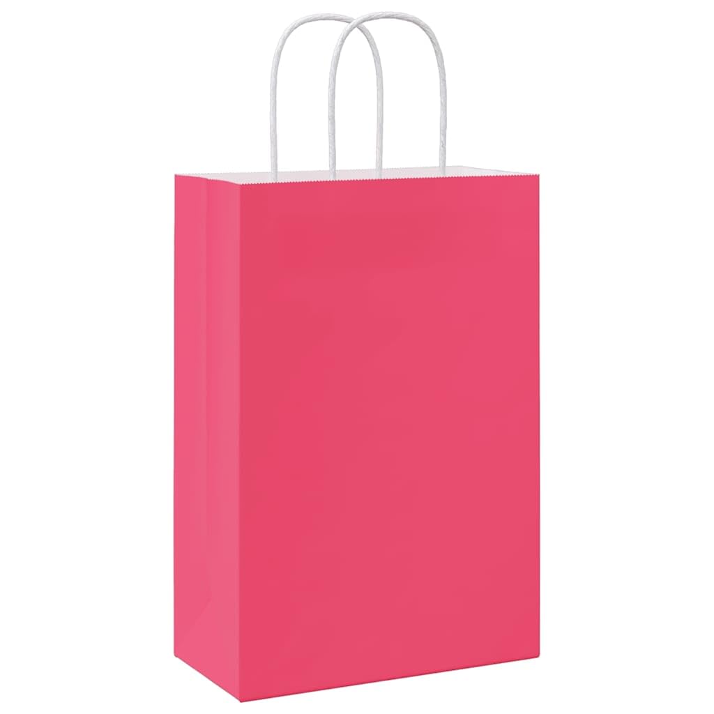 QUAHEAS Lot de 50 sacs cadeaux en papier kraft rose - 21 x 11 x 31 cm - Avec poignées en corde - Pour fête, anniversaire, mariage, Noël, Pâques, festival, événement, cadeau, emballage