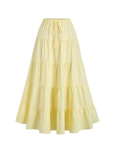 Image of Verdusa Women's Long Maxi Skirt Boho Flowy Flared Ruffle Skirts 2026 Beach Vacation Summer Going Out Outfits