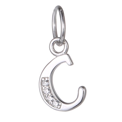 BORUO 925 Sterling Silver Cubic Zirconia A-Z Initial Letters Alphabet Dangling Charms Pendant (Letter-C)