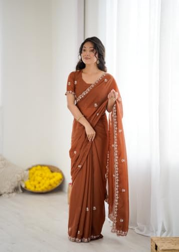 Image of Star Georgette Saree with Sequin Embroidery Work and Embroidered Blouse (Star-104)