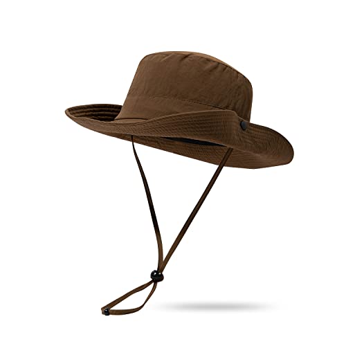 Croogo Sun Hats For Women/Men Uv-Protection Fishing Hat Wide Brim Bucket Hat Windproof Booney Hiking Safari Hat,Brown-Xt05 #TOP18