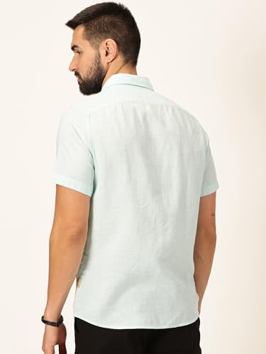 Image of Thomas Scott Men's | Solid | Linen Blend | Slim Fit | Short Sleeve | Spread Collar | Casual |Shirts for Men