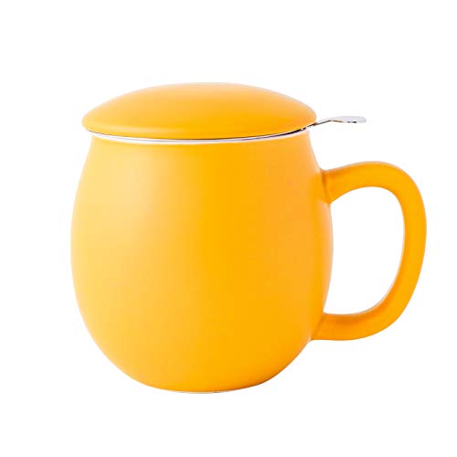 Image of Yundu 12 OZ Matte Yellow Ceramics Teacup with Infuser and Lid, Mug with Lid for Steeping - Stainless Steel Infuser for Loose Leaf Tea, Home Office Gift for Tea Lovers