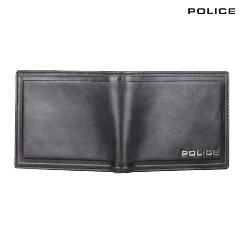 POLICE Metal Slim Wallet Stylish Genuine Leather Wallets for Men Latest Gents Purse with Card Holder Compartment - Black