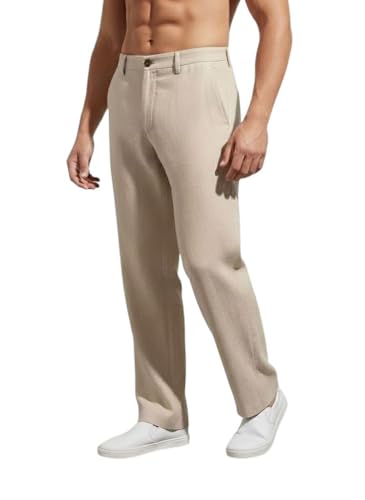 Image of Linen Pants for man | Lower for man | Chinos for Casual Wear |Straight fit Trouser for Men | Elastic Waist Brethable Summer Pants for Regular, Office Wear