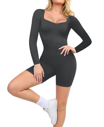 Popilush Long Sleeve Jumpsuit for Women Athletic Romper Gray XXL - image 1