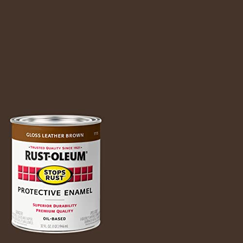 Image of Rust-Oleum Stops Rust Brush On Protective Enamel Paint, Gloss Leather Brown | Rust and Corrosion Resistant, Indoor and Outdoor Durability, Beautiful Finish on Metal, Wood and More, Quart, 2 Pack