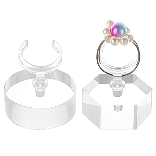 FINGERINSPIRE 2Pcs Ring Holder Blocks Acrylic Ring Display Stand Ring Display Holder Clear Round/Hexagon Ring Storage Rack for Store Showcase and Home Jewelry Organize Ring Photography Props