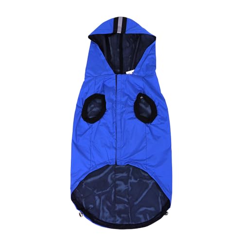 Chubasquero para Perro con Bandas Reflectantes Abrigo Ligero Transpirable con Cierre Ajustable Orificio para Correa Ropa para Perro de Lluvia para Paseos al Aire Libre (Azul, 8L-60x76x54cm)