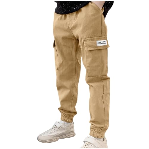 Boys Cargo Pants Casual Pull On Elastic Waist Trouser with Multi Pocket Soft Comfy Lounge School Pants for Boys 8-13Y
