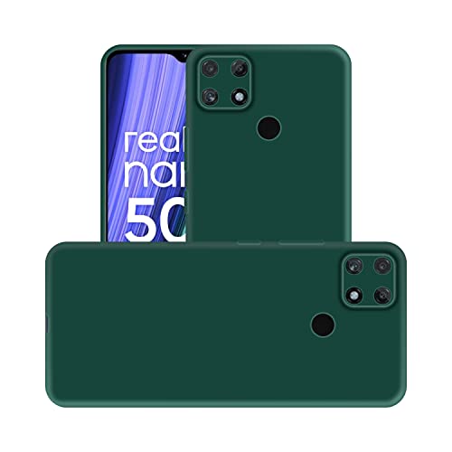 Image of Case Creation Liquid TPU Silicone Cover for Realme Narzo 50a Soft Case,Anti-Dirty Slim Case Frosted Matte Candy TPU Raised Bezel (Splash of Color) Back Case Cover for Realme Narzo 50a -Lake Green