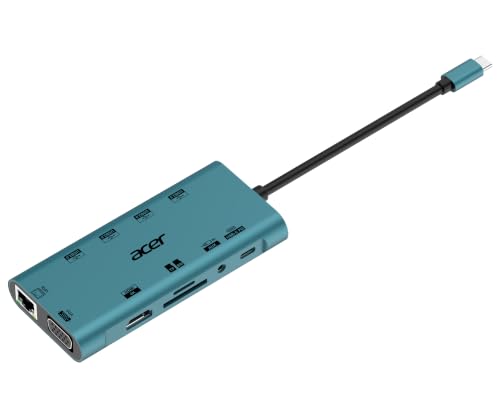 Image of Acer MultiLink 11-in-1 USB-C Hub | 4K HDMI, VGA, Gigabit Ethernet, 100W PD Charging, USB 3.0 5Gbps, SD /TF Card Reader | 3.5mm Audio, Plug & Play Docking Station for Laptop & Compatible USB-C Devices