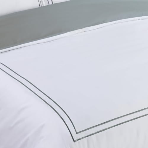 Majestic Giftware Madison Linen 8-Piece Twin Size Bedding Set (BL50-T-2) | Flora Hotel Collection-White-Gray 400 Thread Count Cotton Sateen | 2 Fitted Sheets, 2 Duvets, 4 Pillowcases