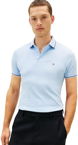 Tommy Hilfiger Herren Poloshirt Kurzarm Tipped Seasonal Slim Fit, Blau (Well Water), L – Ansicht 1