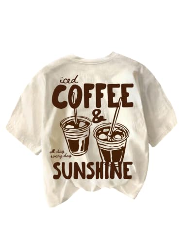 Image of RoseSeek Women's Graphic Letter Tee Crew Neck Drop Shoulder Trendy Summer T Shirt Short Sleeve Vintage Car Print Top