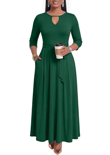 Image of MarryUP Women 2025 Casual Loose Maxi Dress with Pockets V Neck Short Sleeve Tiered Long Summer Beach Swing Dresses