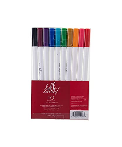 Image of Hello, Artist! Dual Tip Dot Markers, 10 Pieces, 2mm and 5mm Dot Tips, Bright and Vivid Colors