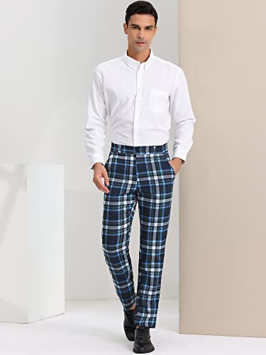 Lars Amadeus Men's Plaid Pants Regular Fit Flat Front Classic Elastic Waist Suit Pants3