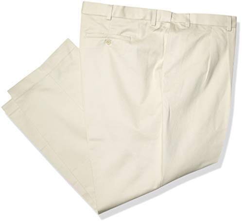 Savane Men's Big and Tall Pleated Performance Chino Pant, Alabaster, 54W x 32L