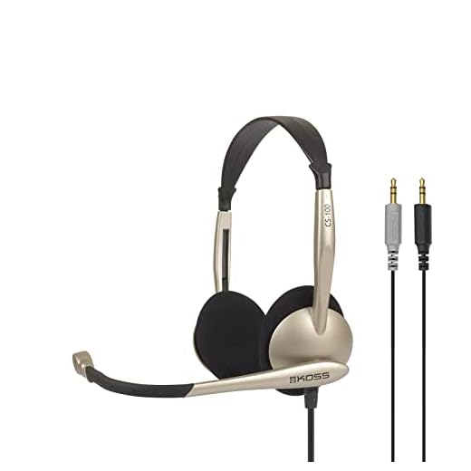 Koss CS100 Dual Sided On-Ear Headset, Two 3.5mm Plugs, Speech Recognition, Lightweigt Design, Black and Beige