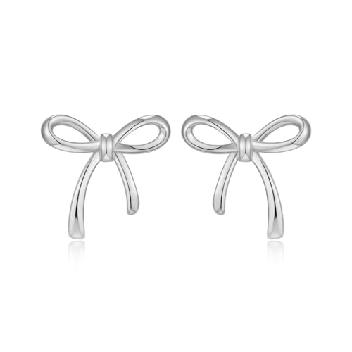 COORWEEL Silver Bow Stud Earrings for Women 15mm Simple Holiday Bow Jewelry